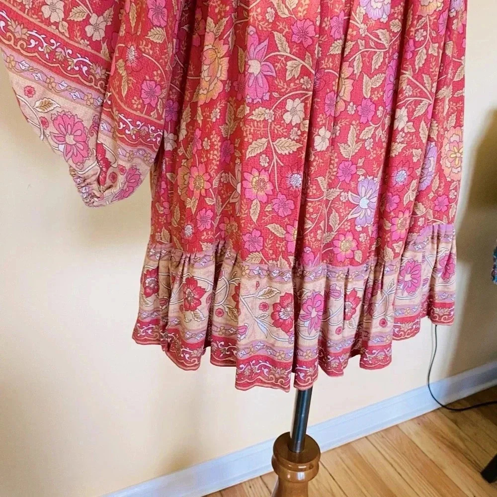 Rachel Zoe Floral Peasant Blouse NWT Small Deep Pink 3/4 Sleeve - Picture 4 of 11